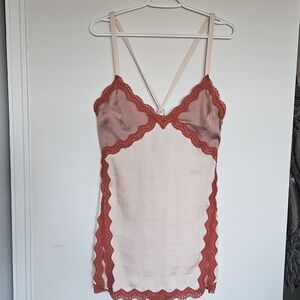 Kimchi Blue Free People Lace Trim Chemise in Cream and Red